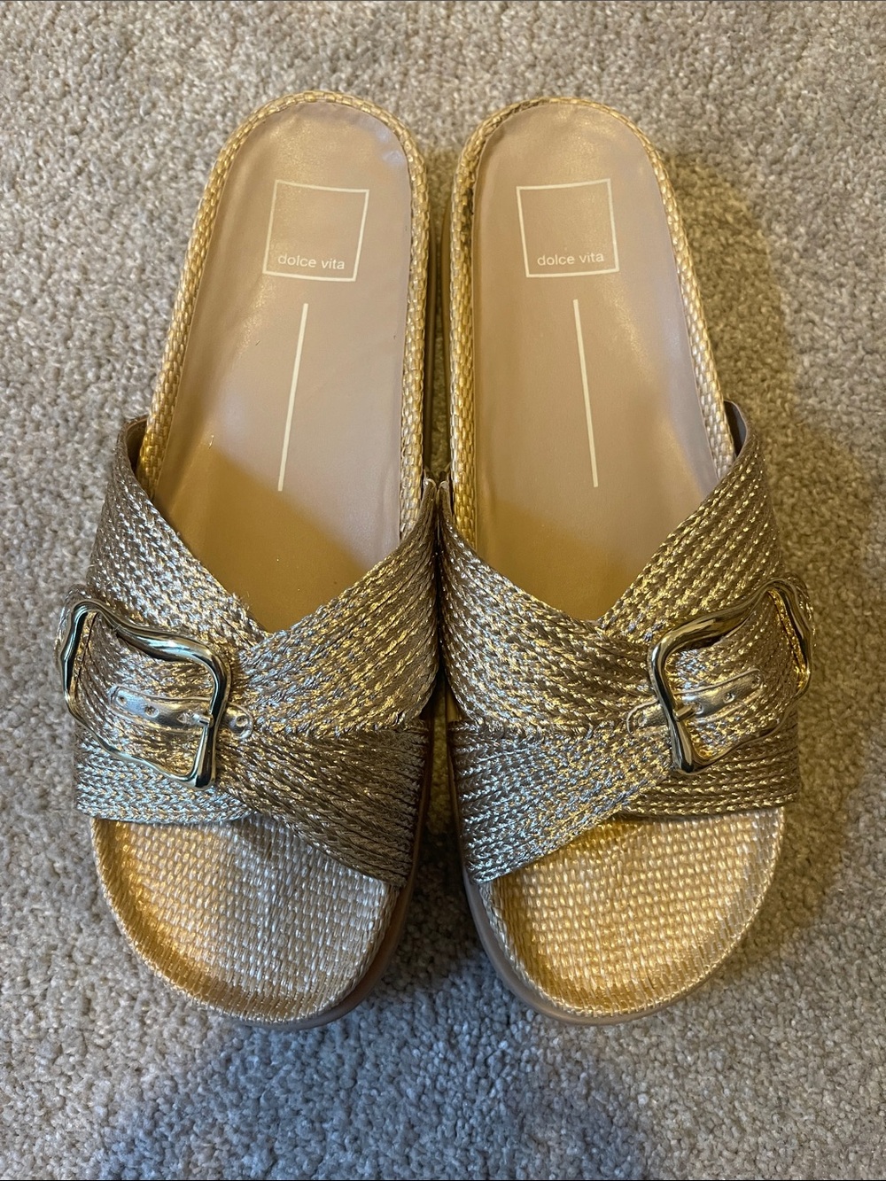 Dolce Vita Sydnee Metallic Gold Slide On Sandals
